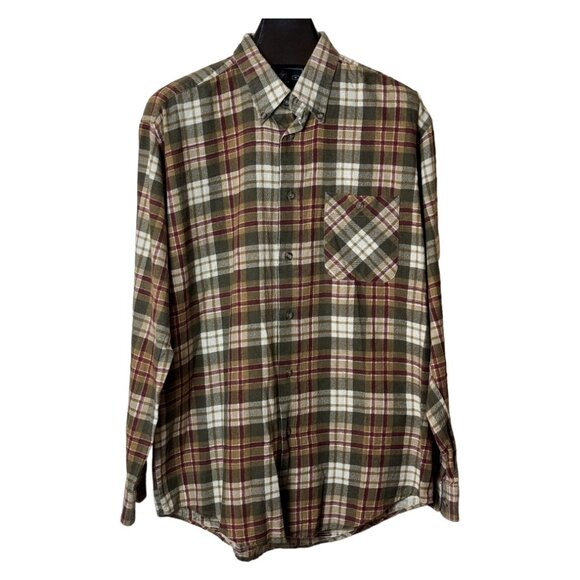NEW Thunder Olive Green & Red Plaid Button Down Flannel Long Sleeve Shirt Medium - Picture 1 of 5